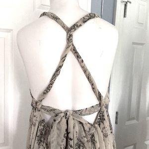 Mango Beige Floral Maxi Dress with Cross-Back Straps